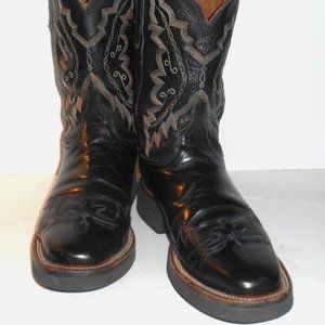 9.5 B Lucchese 2000 Black with Dk Brown Wingtips Crepe Sole Boots Women's
